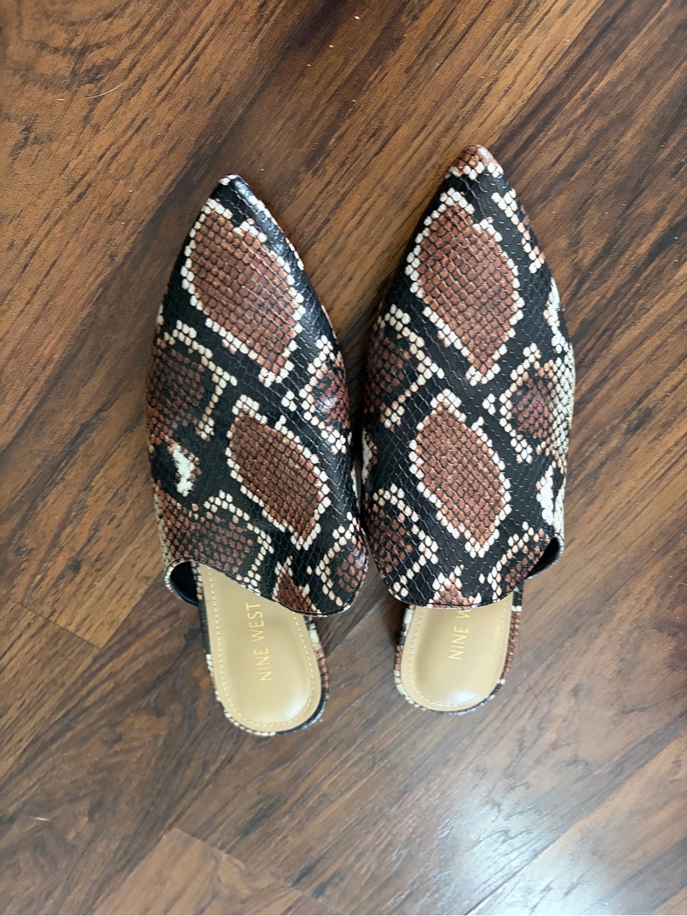 Nine West Brown & Black Snake-Print Pointed Toe Mules